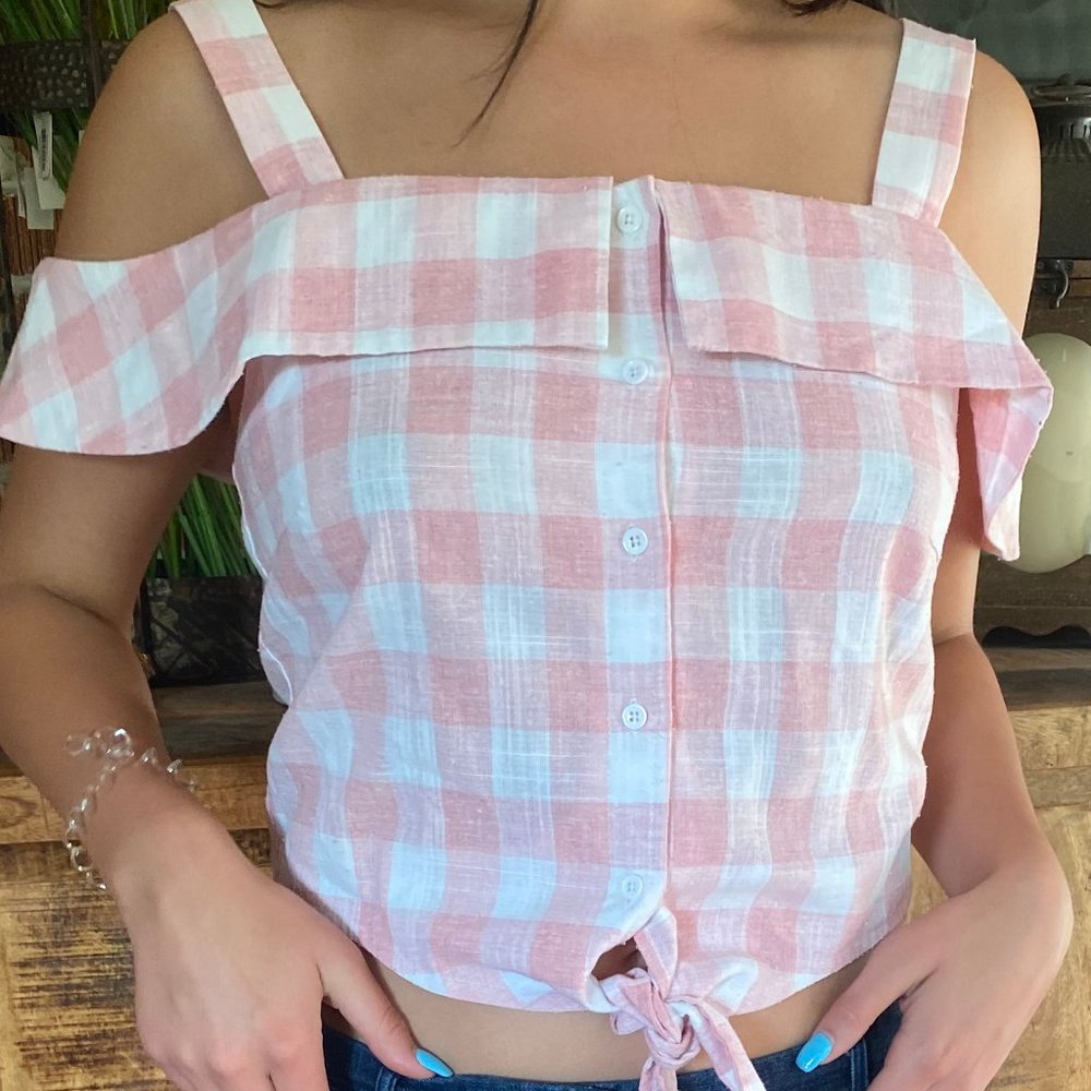 Pink and White Plaid Shirt